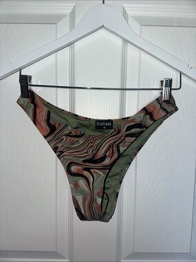 Icon Swim Marble Print Bikini Bottom - Green & Pink Swirl NWT